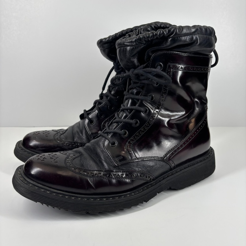 Prada Sport Vintage 2000s Men's‎ 9 Burgundy Leather Wingtip Lace-Up Combat Boots